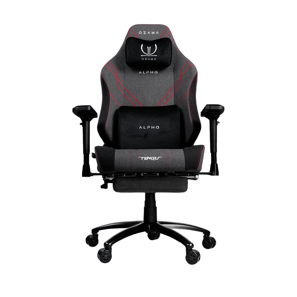 บัลลังก์เกมมิ่ง OZAMA ภายใต้แบรนด์ TENGUGAMINGGEARS รุ่น ALPHA FABRIC (CH-AP-F-RDF) สีดำแดง เบาะผ้า มีที่พักเท้า_0